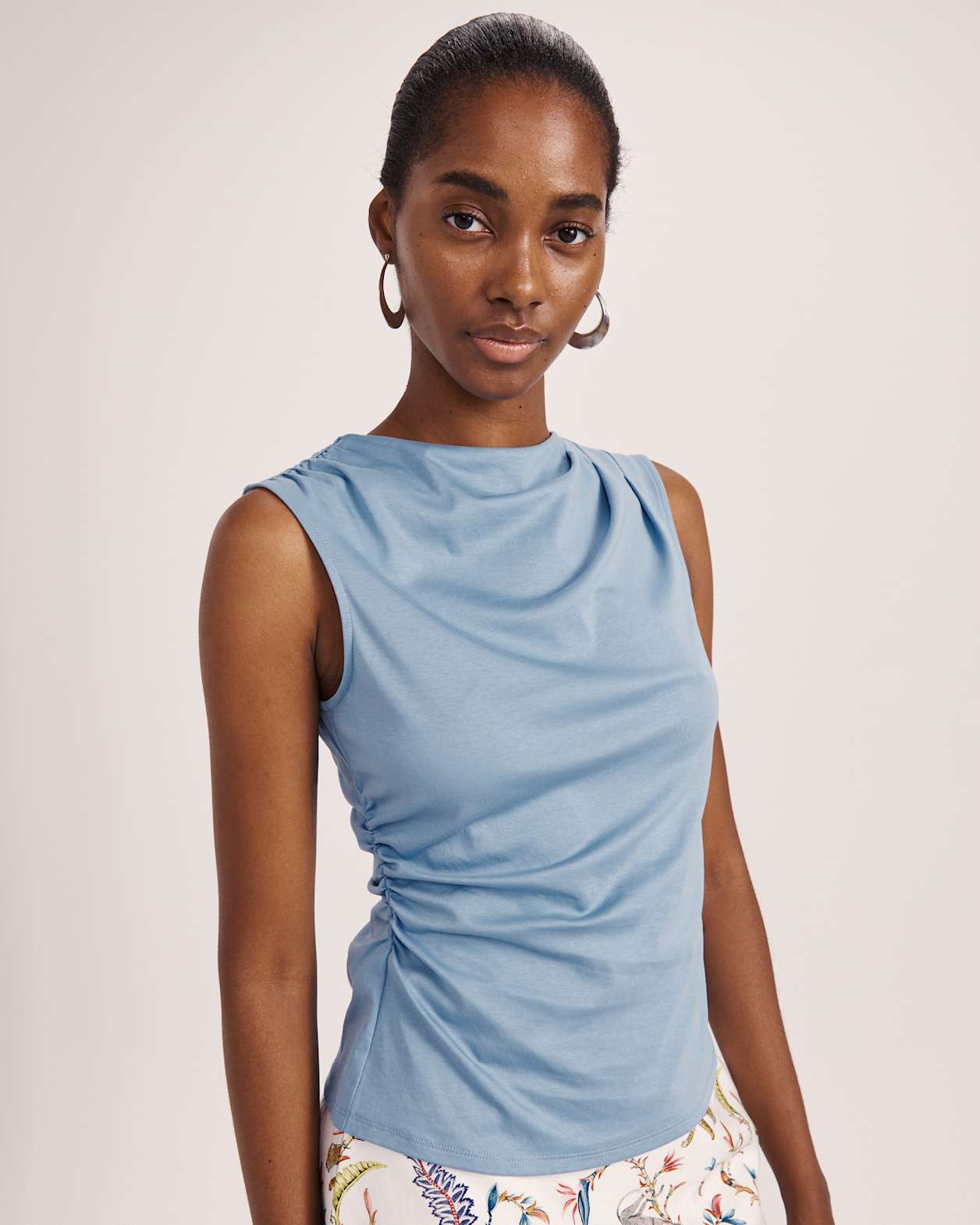 Dana Cotton Drape Detail Top in BLUE STEEL