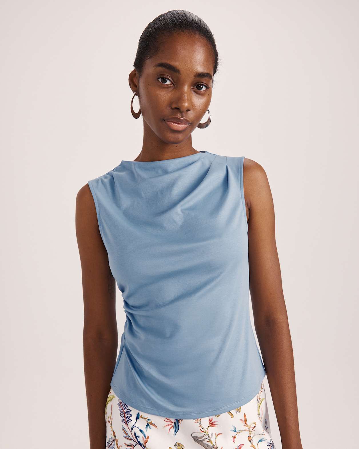 Dana Cotton Drape Detail Top in BLUE STEEL