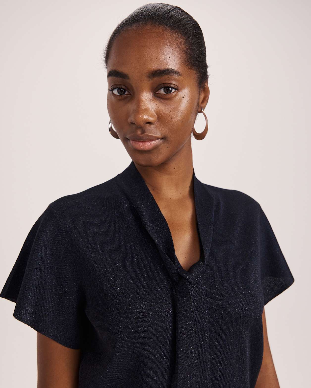 Mariya Metallic Tie Neck Knit in MIDNIGHT