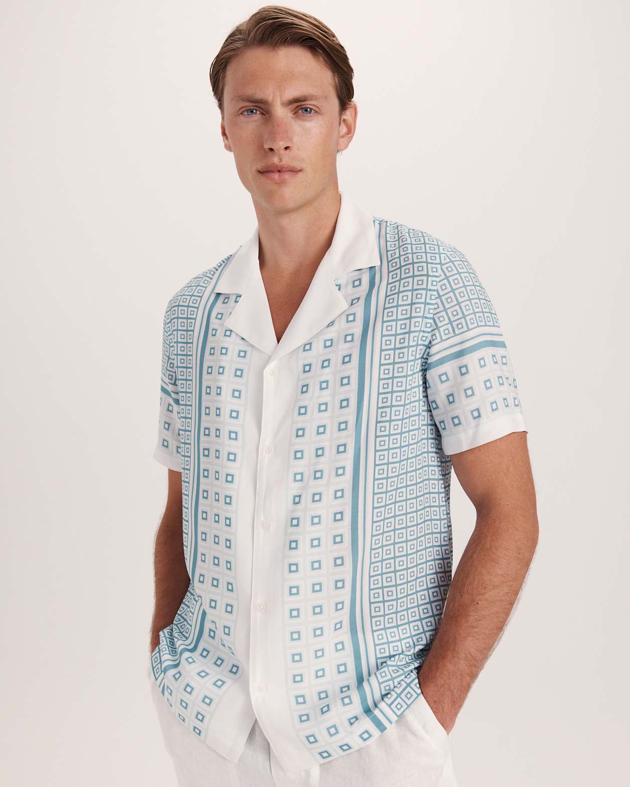 Hercules Short Sleeve Resort Print Shirt in SEA BLUE