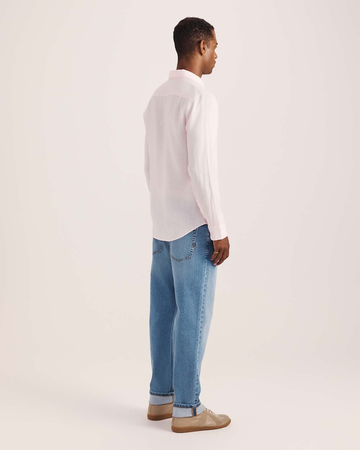 Anderson Long Sleeve Classic Linen Shirt in PINK