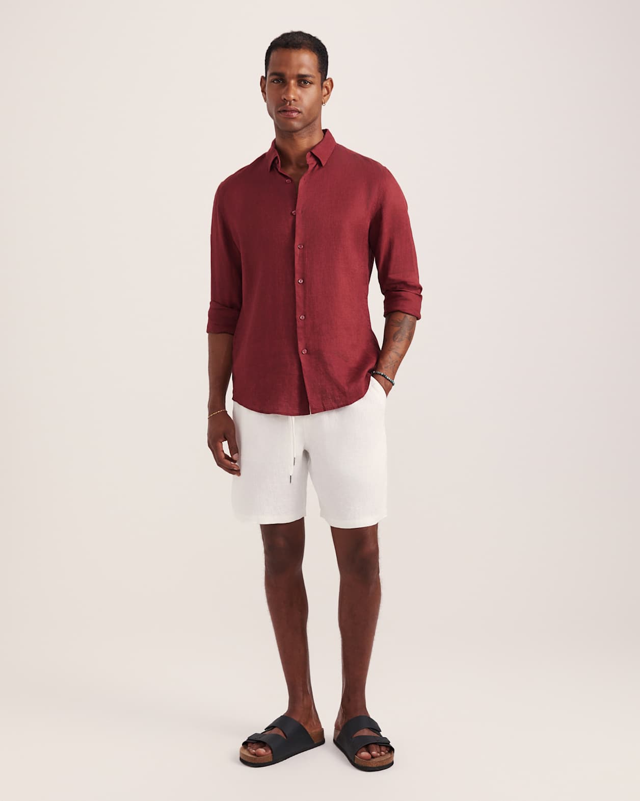 Anderson Long Sleeve Classic Linen Shirt in SANGRIA