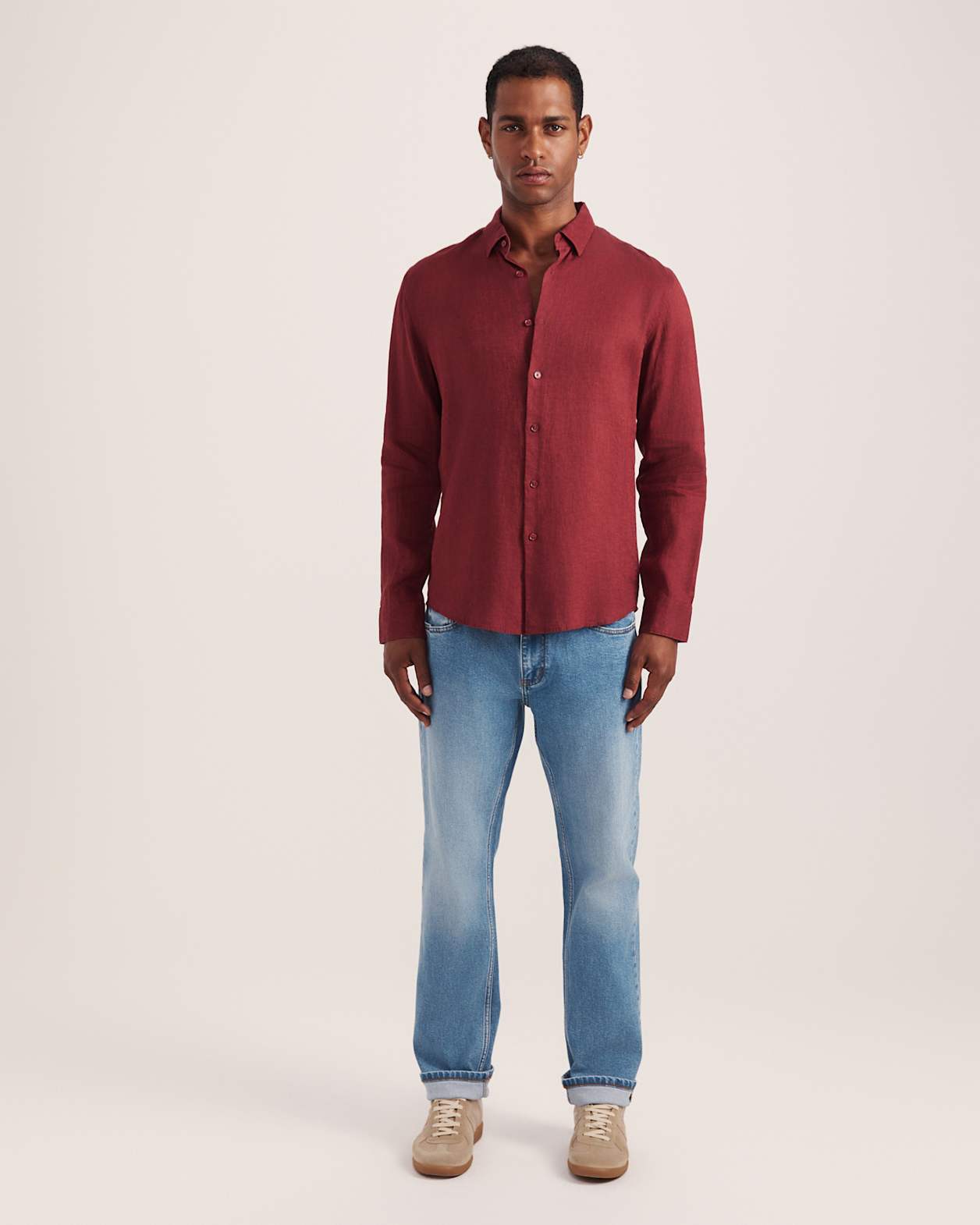 Anderson Long Sleeve Classic Linen Shirt in SANGRIA