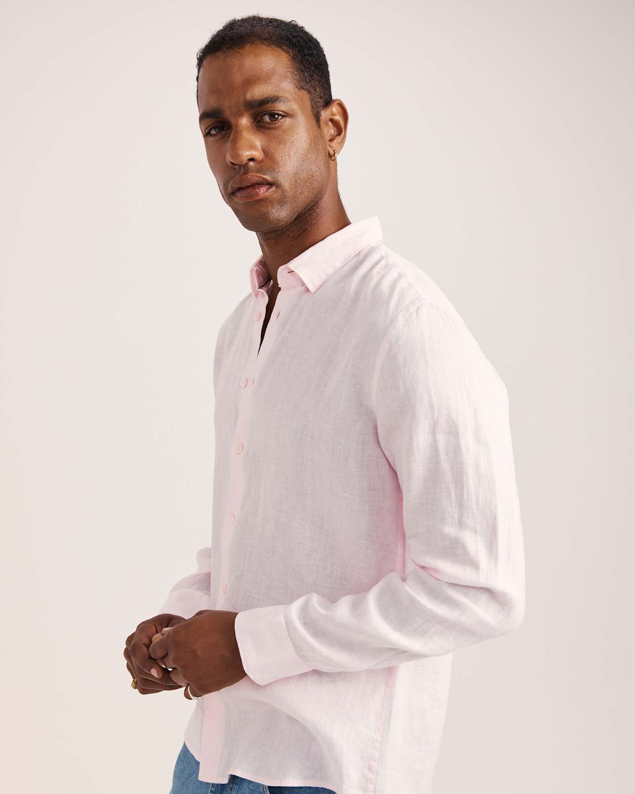 Anderson Long Sleeve Classic Linen Shirt in PINK
