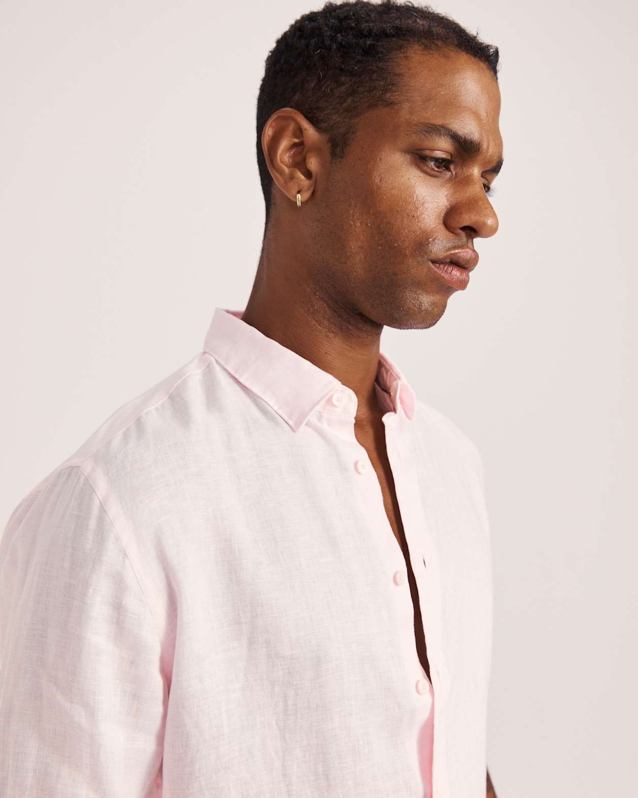 Anderson Long Sleeve Classic Linen Shirt in PINK