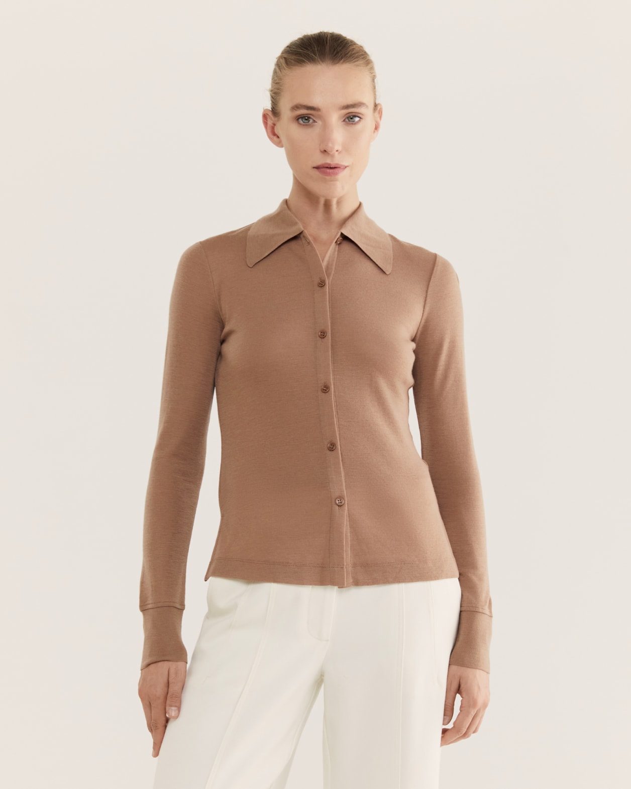Coco Long Sleeve Polo in ALMOND