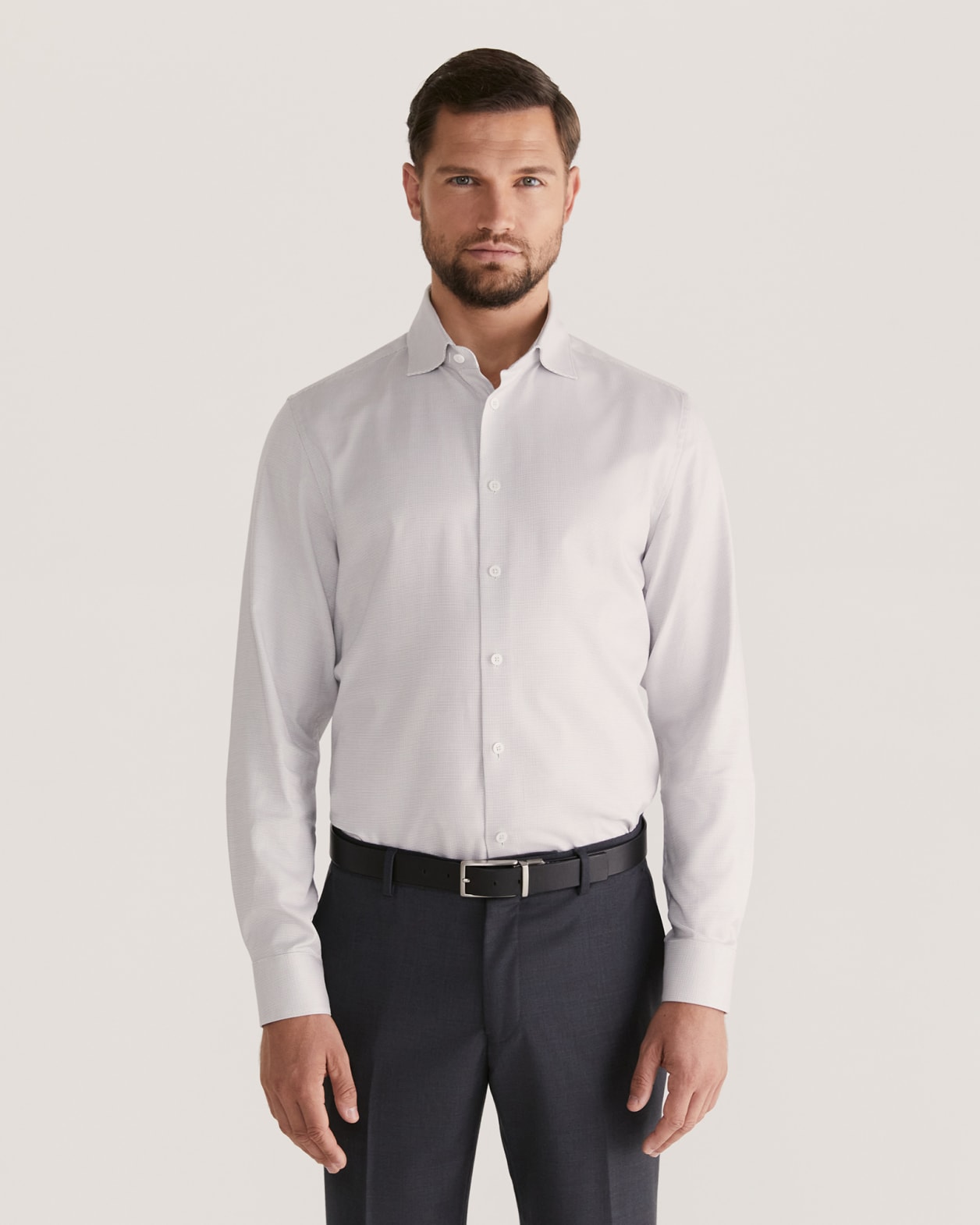 Hyde Long Sleeve Slim Dobby Shirt Silver SABA