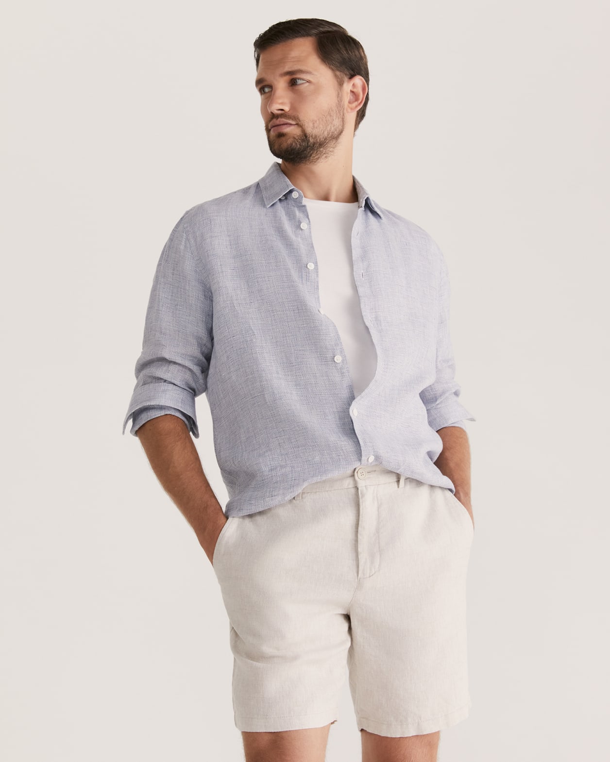 Anderson Classic Yarn Dyed Linen Shirt in STORM BLUE