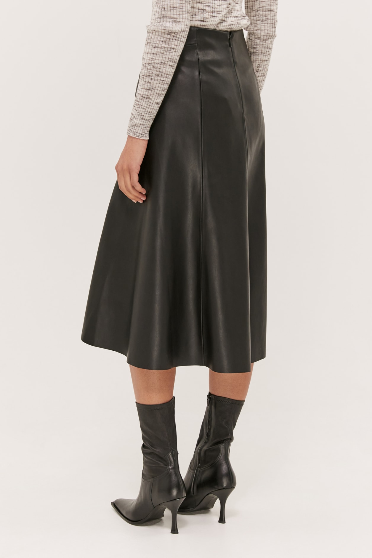 Viv Vegan Leather Midi Skirt in BLACK
