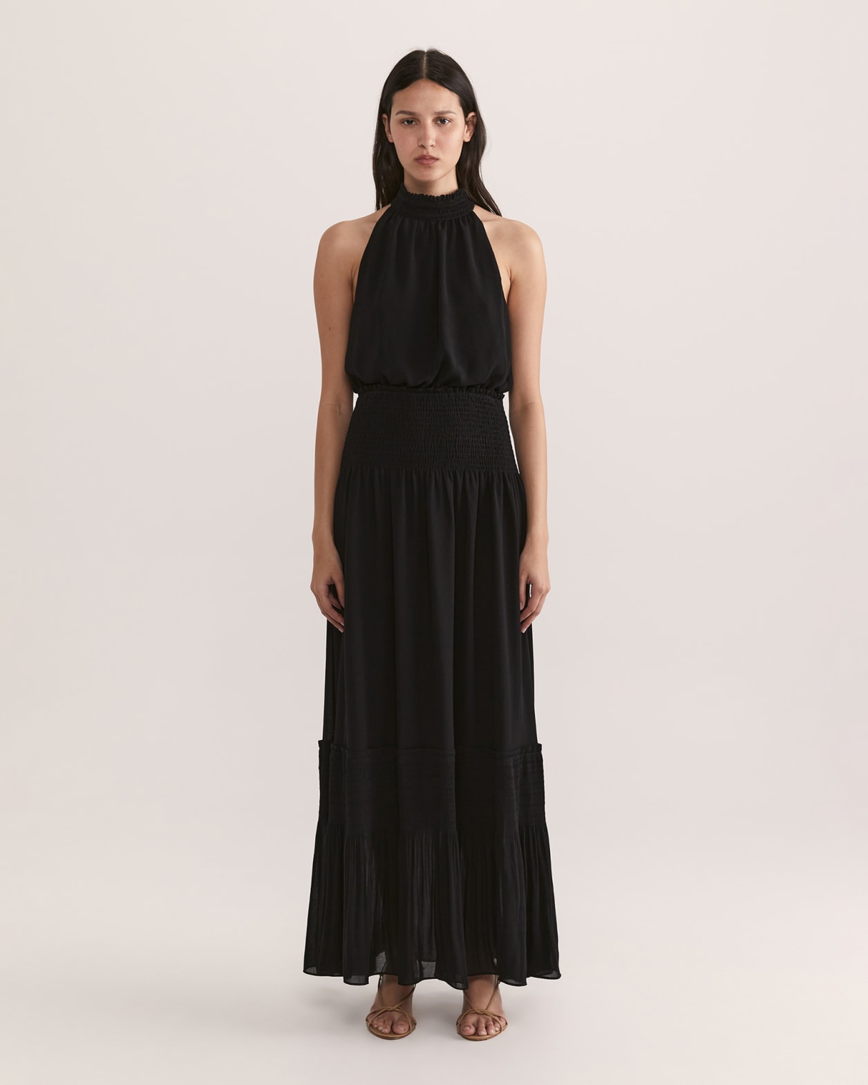 Willa Pleated Midi Dress in BLACK