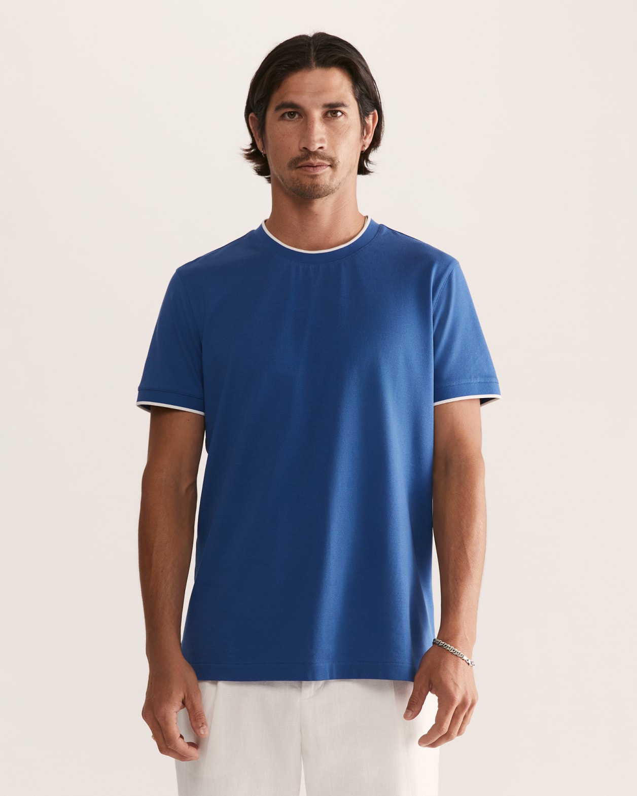 Andy Tipped Crew Tee in CERULEAN