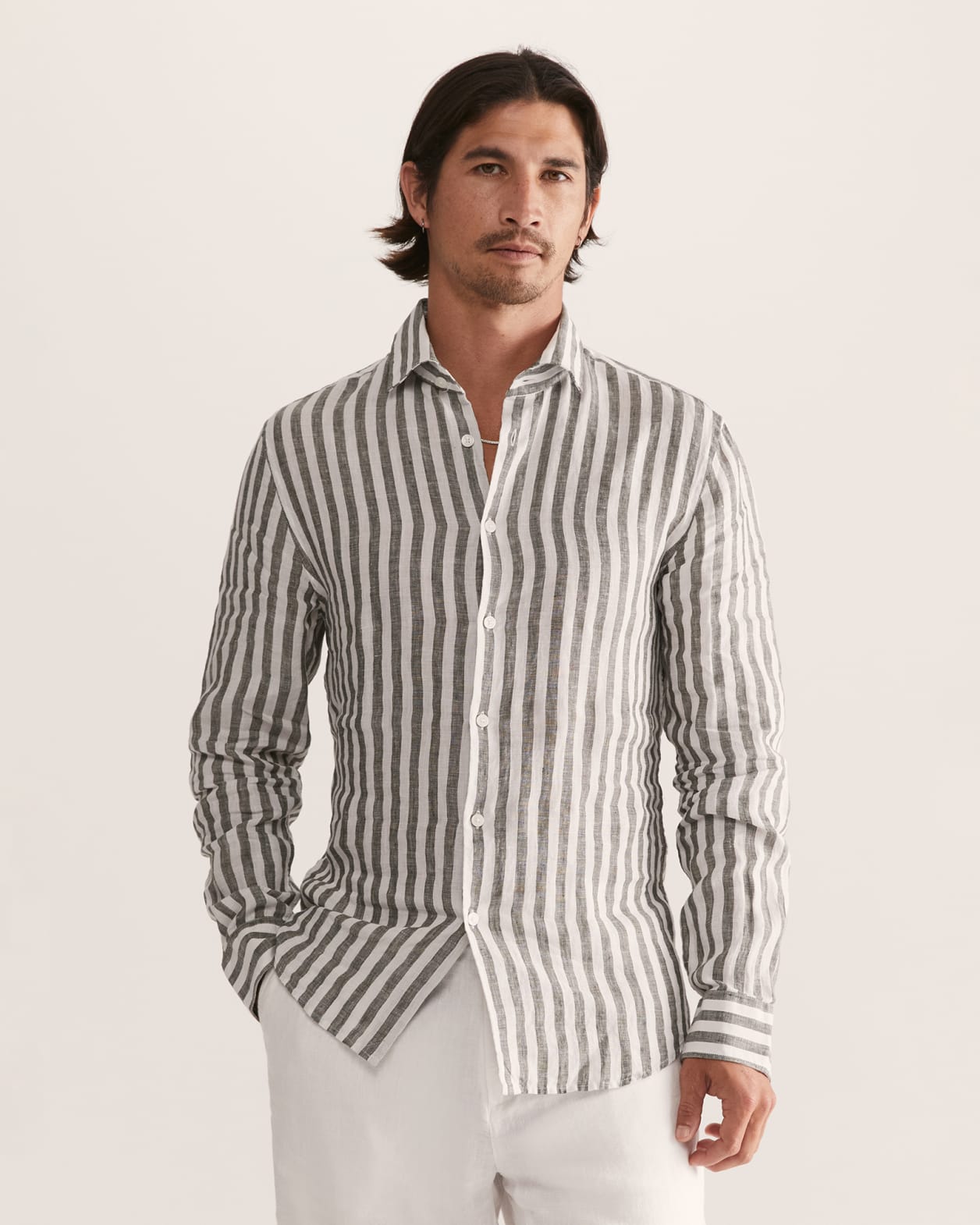 Anderson Long Sleeve Stripe Linen Shirt - SABA