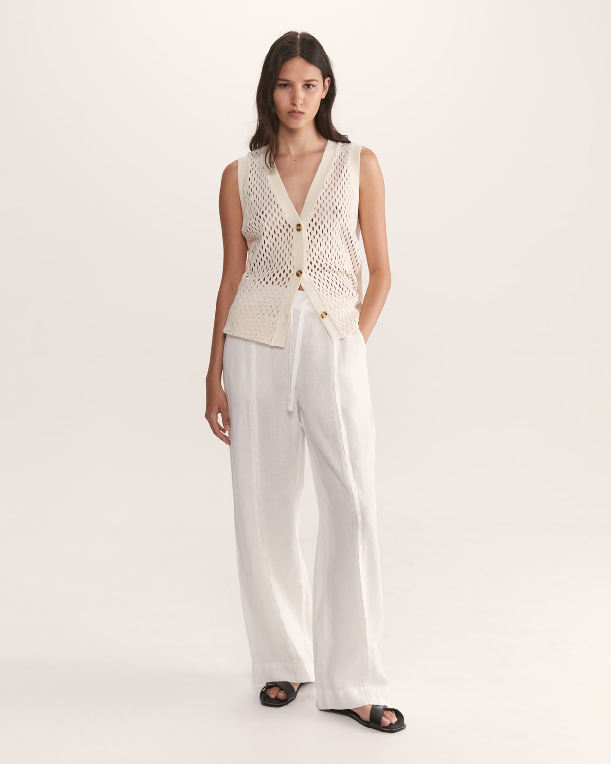 Lila Linen Detailed Pant in WHITE