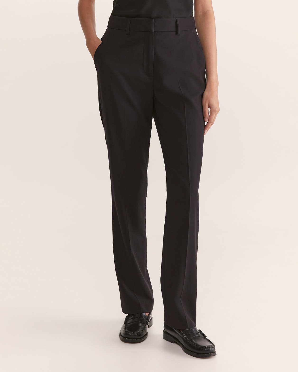 Celeste Wool Straight Suit Pant in BLACK