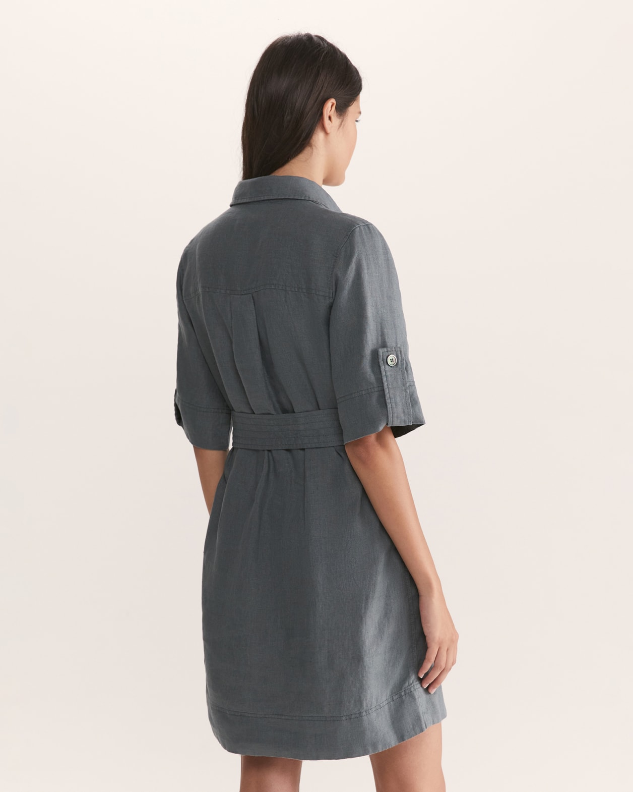 Lila Linen Belted Shirt Dress in FOSSIL