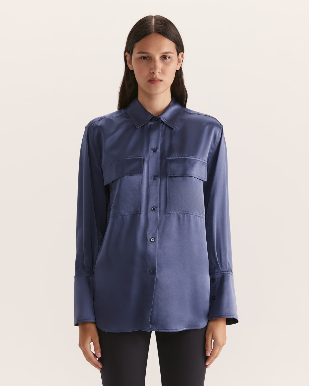 Freya Silk Pocket Shirt in MOONLIGHT