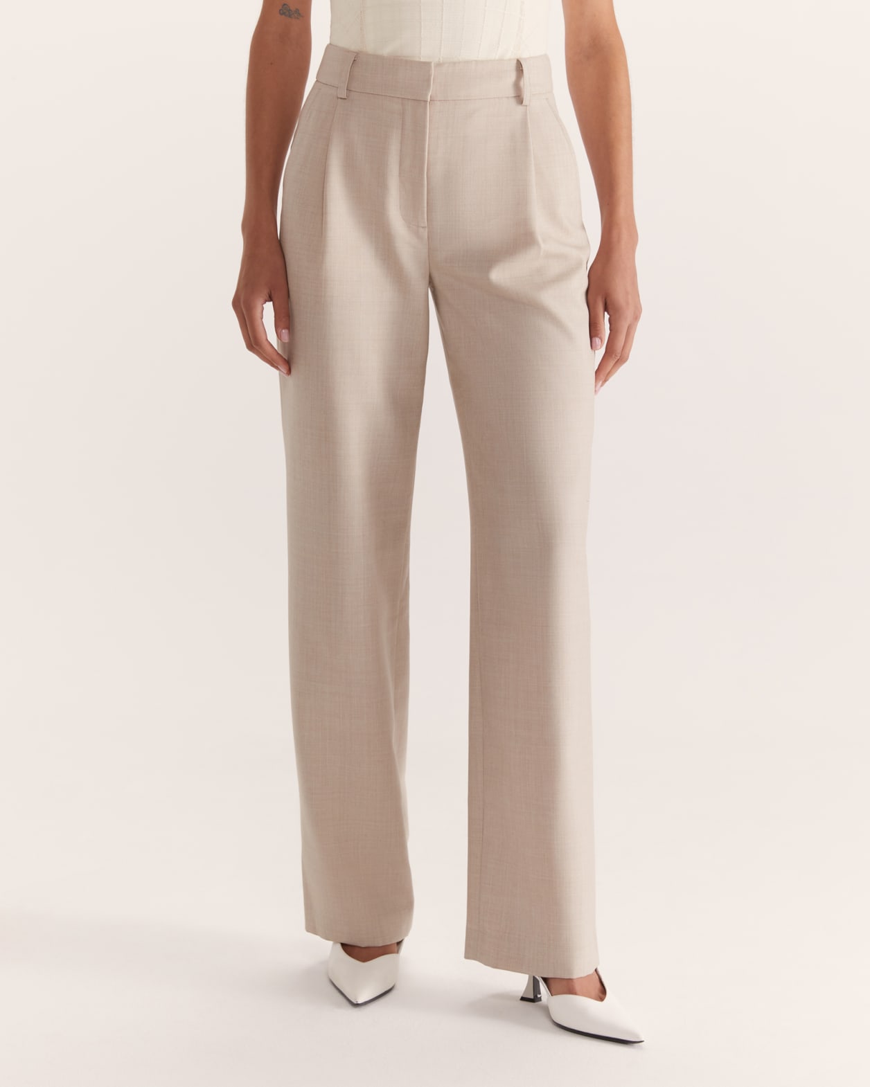 Hollie Pleat Front Pant in OATMEAL MELANGE