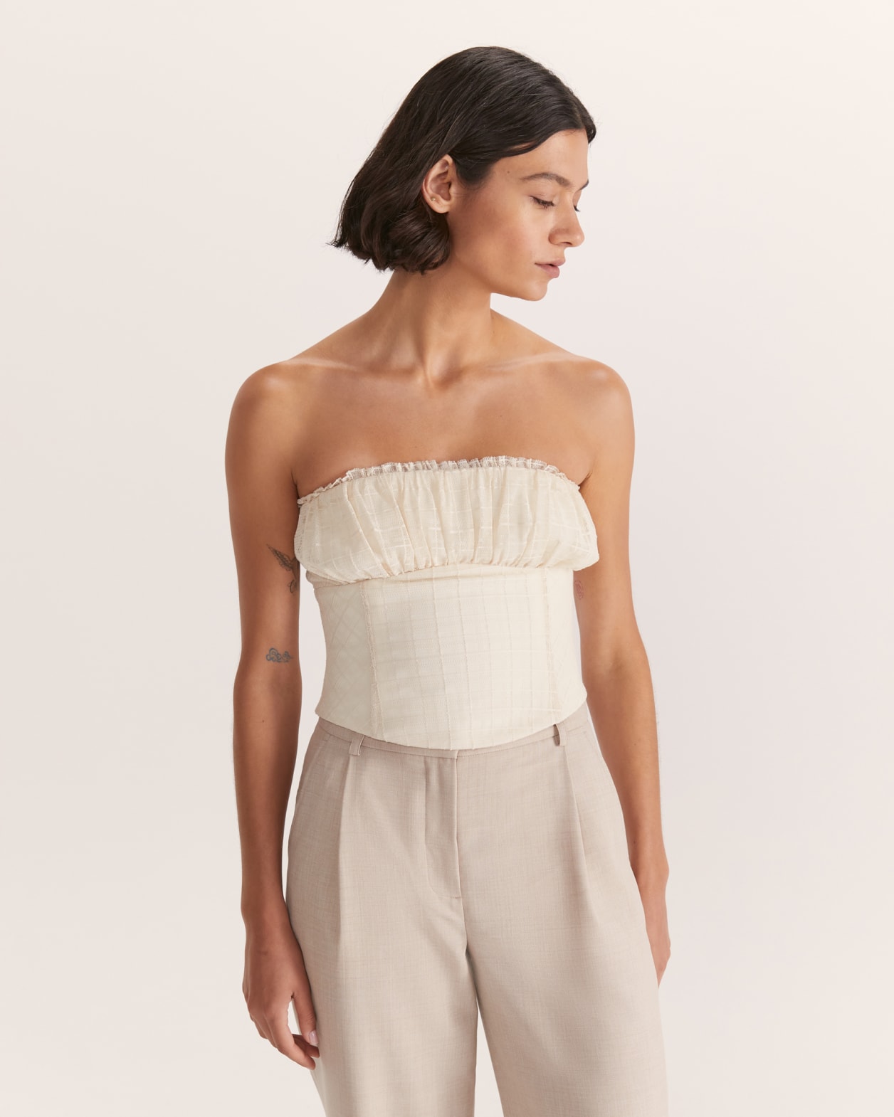 Hollie Pleat Front Pant in OATMEAL MELANGE