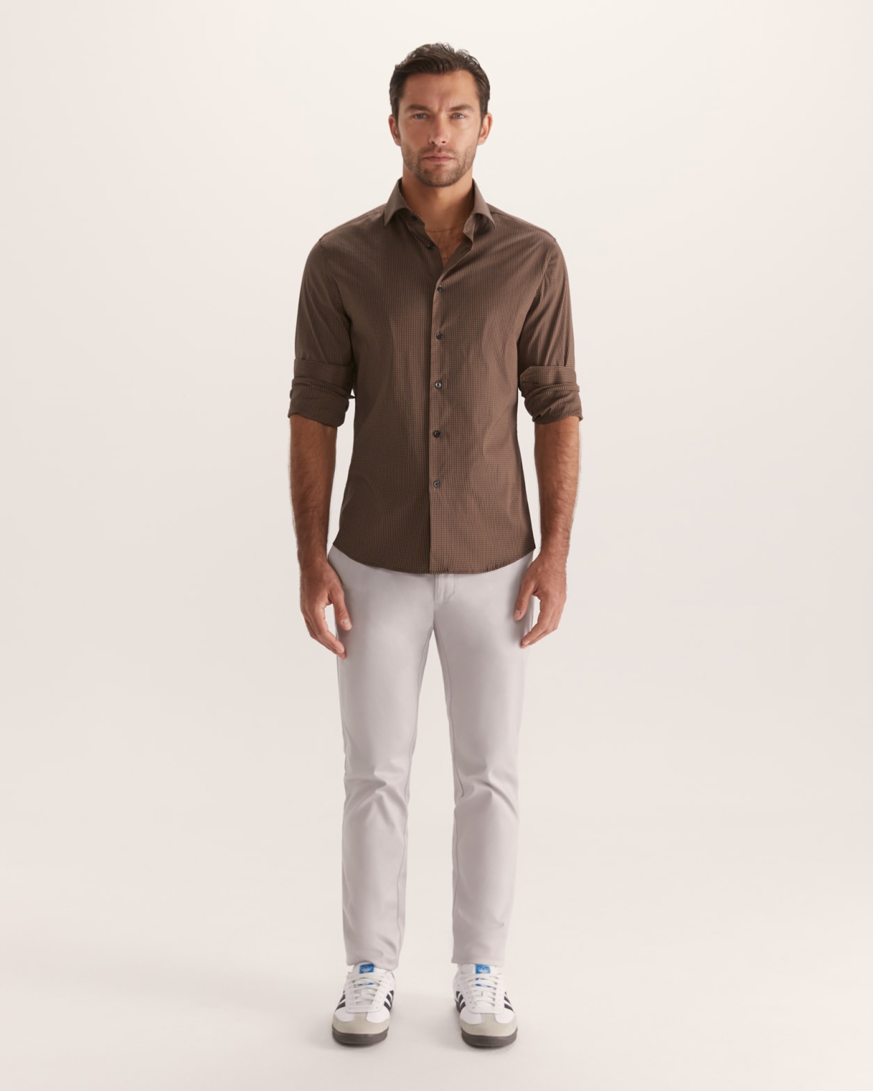 Turrell Long Sleeve Slim Check Shirt in CHOCOLATE