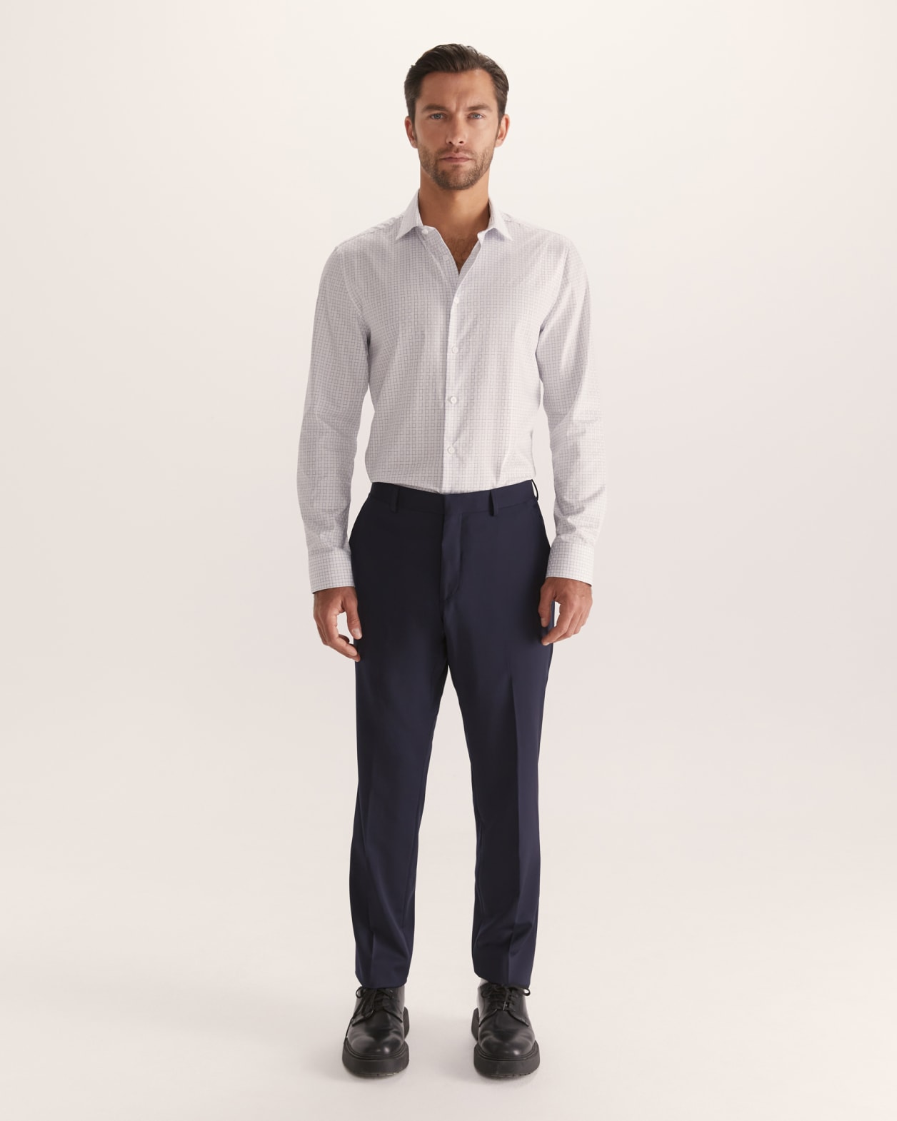 Gordon Long Sleeve Slim Check Shirt in WHITE/BLUE