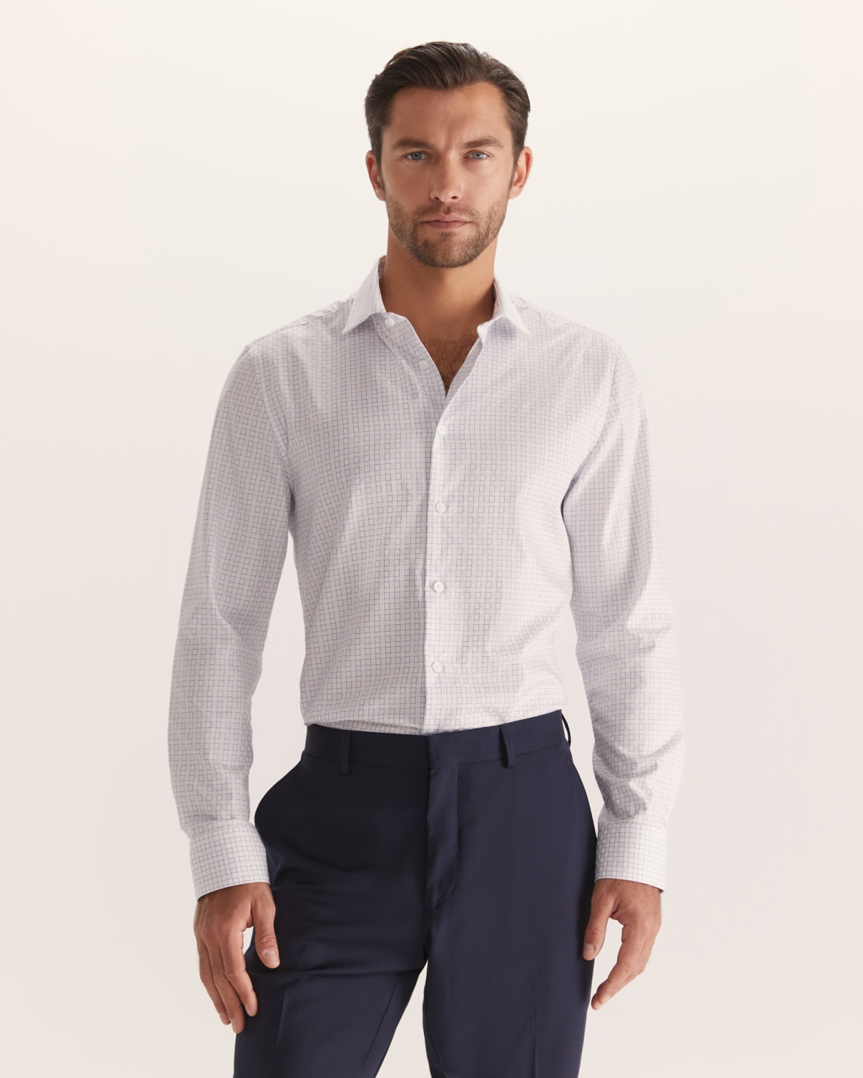 Gordon Long Sleeve Slim Check Shirt in WHITE/BLUE