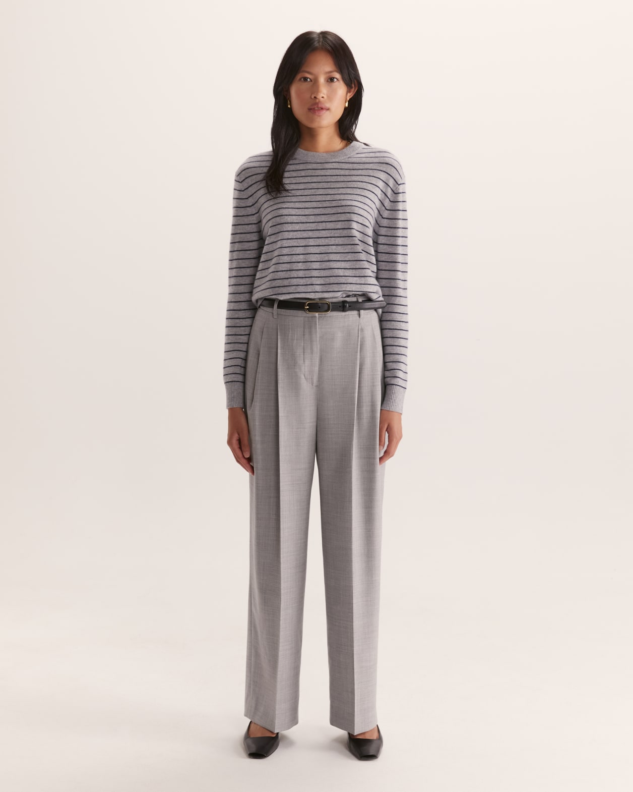 Nora Wool Cashmere Stripe Knit in GREY/NAVY