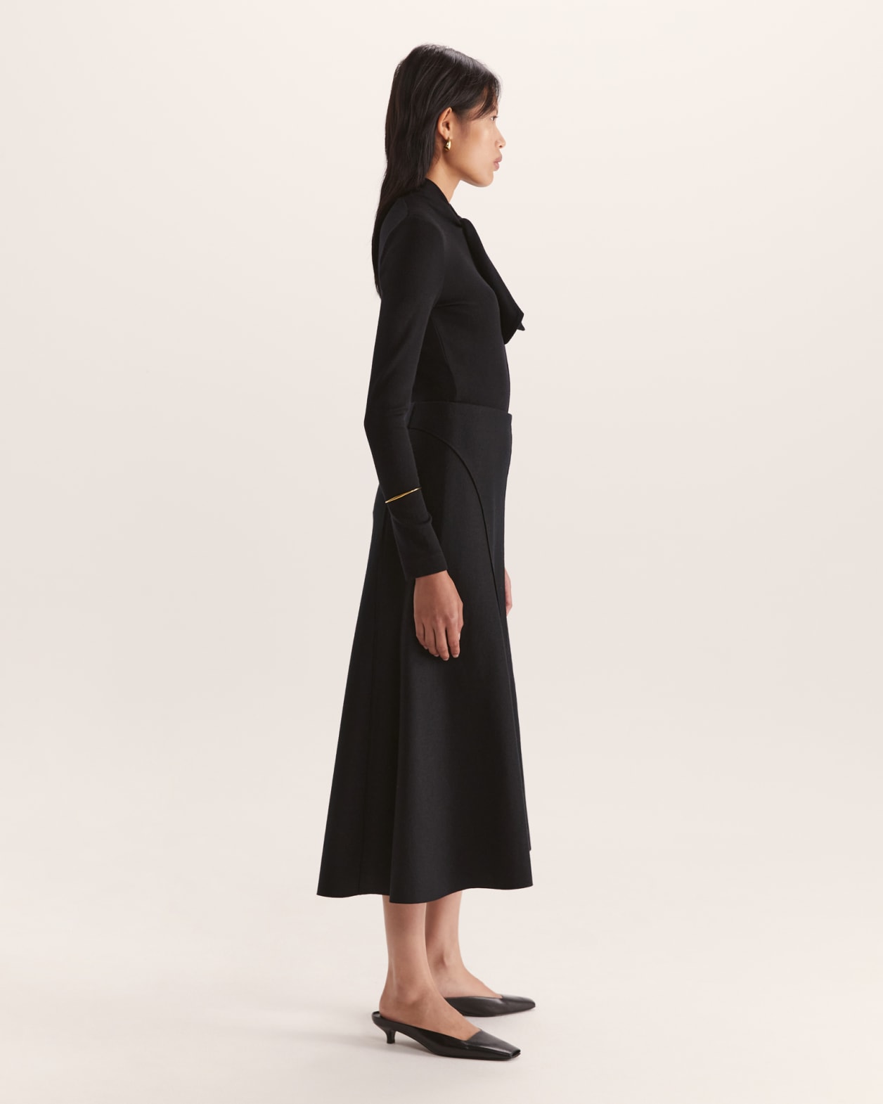 Karla Wool Panel Midi Skirt in Black - SABA