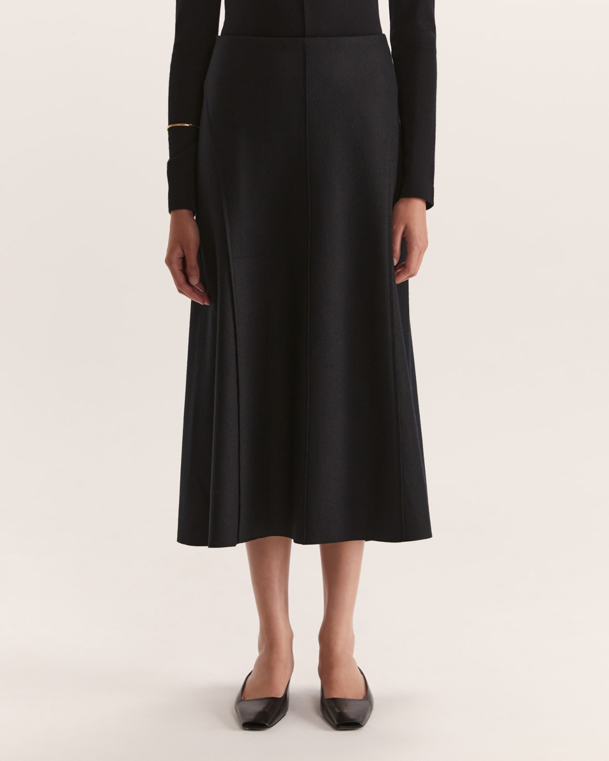 Karla Wool Panel Midi Skirt in Black - SABA