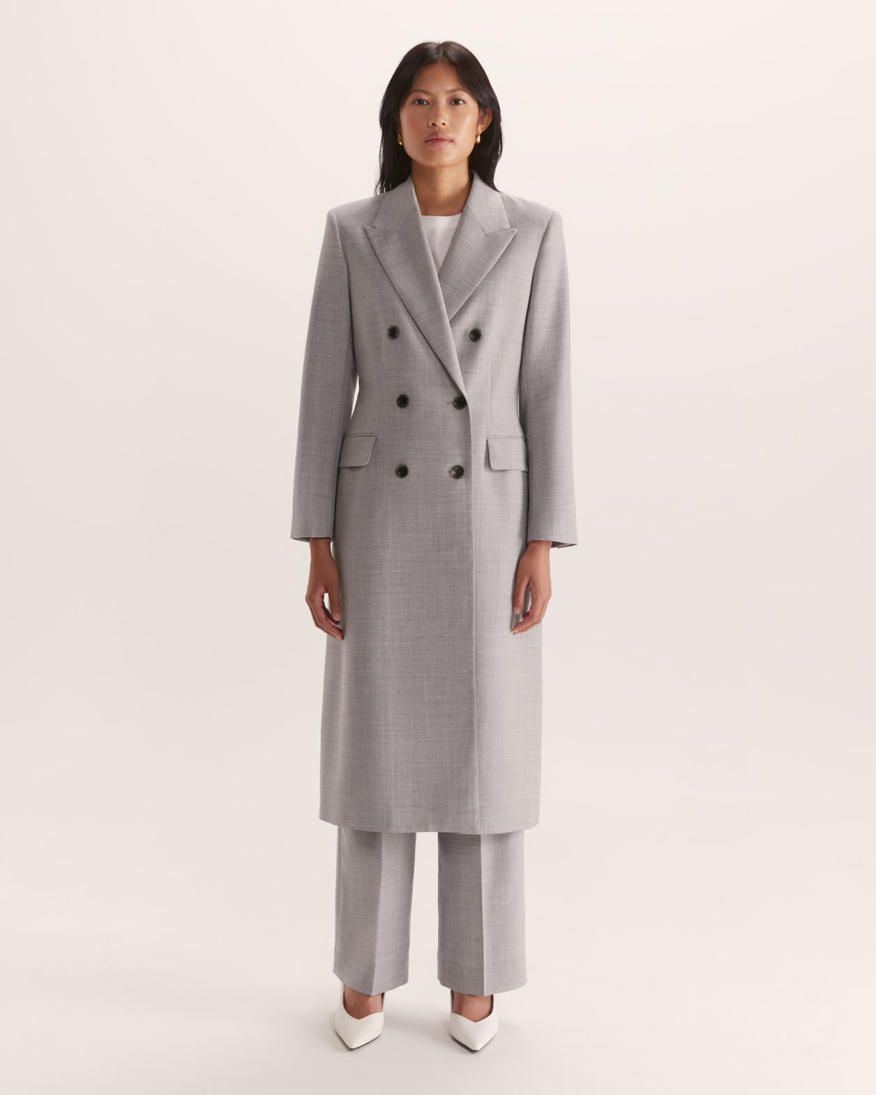 Celeste Wool Double Breasted Coat in Grey Melange SABA