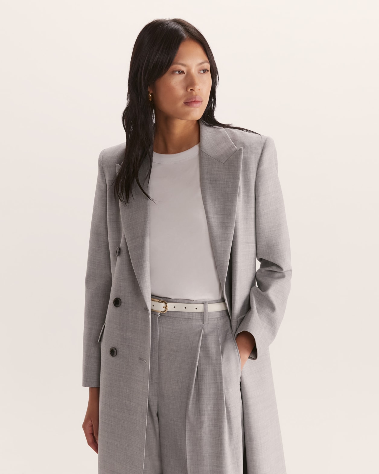 Celeste Wool Double Breasted Coat in Grey Melange SABA