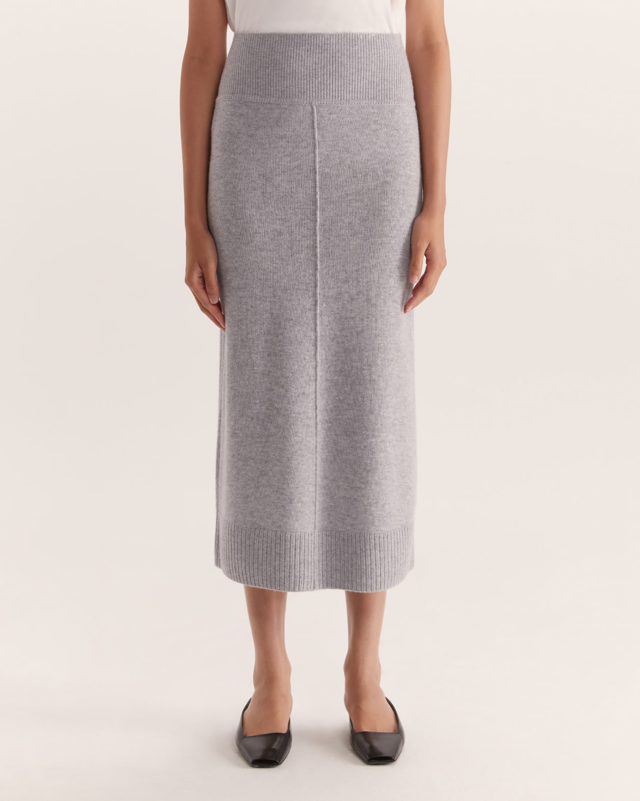 Nora Wool Cashmere Knit Skirt in GREY MELANGE