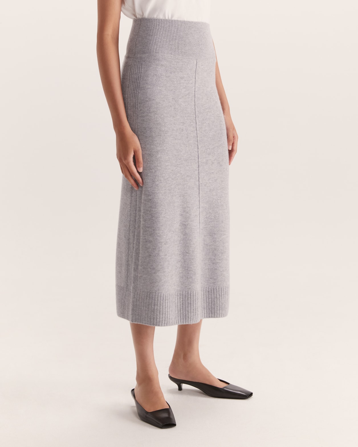 Nora Wool Cashmere Knit Skirt in GREY MELANGE