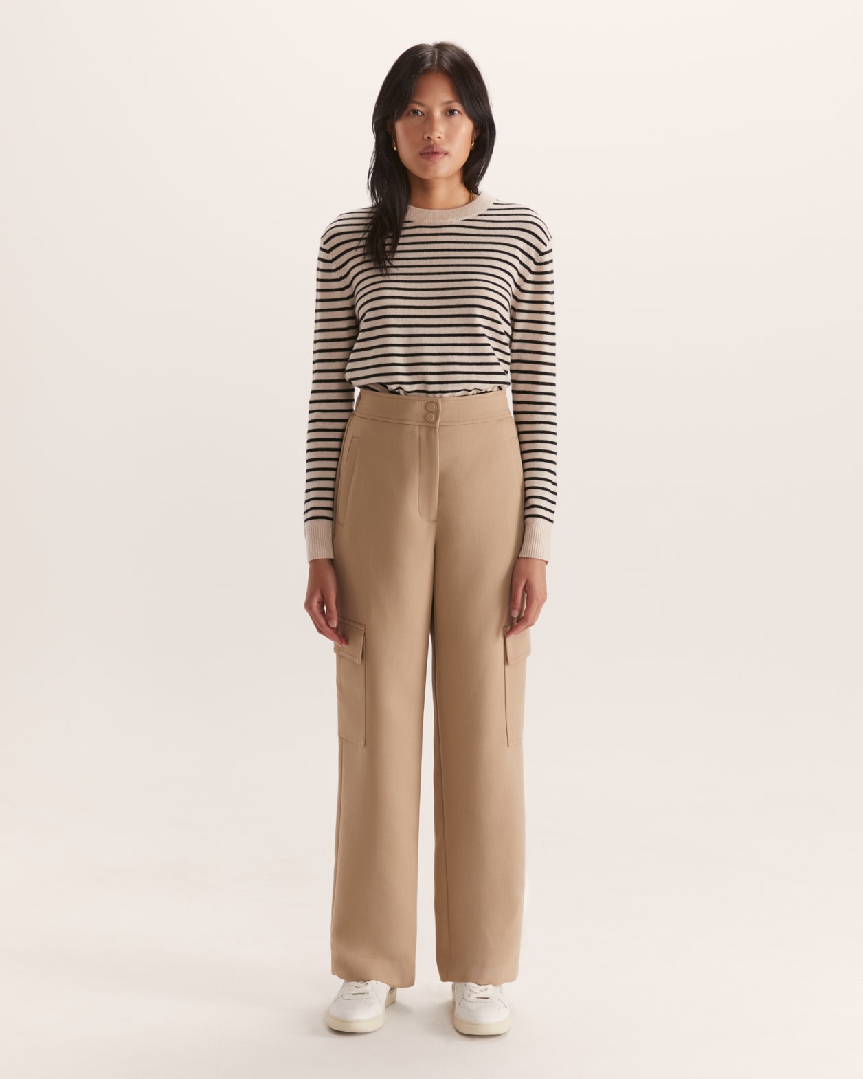 Nora Wool Cashmere Stripe Knit in SAND
