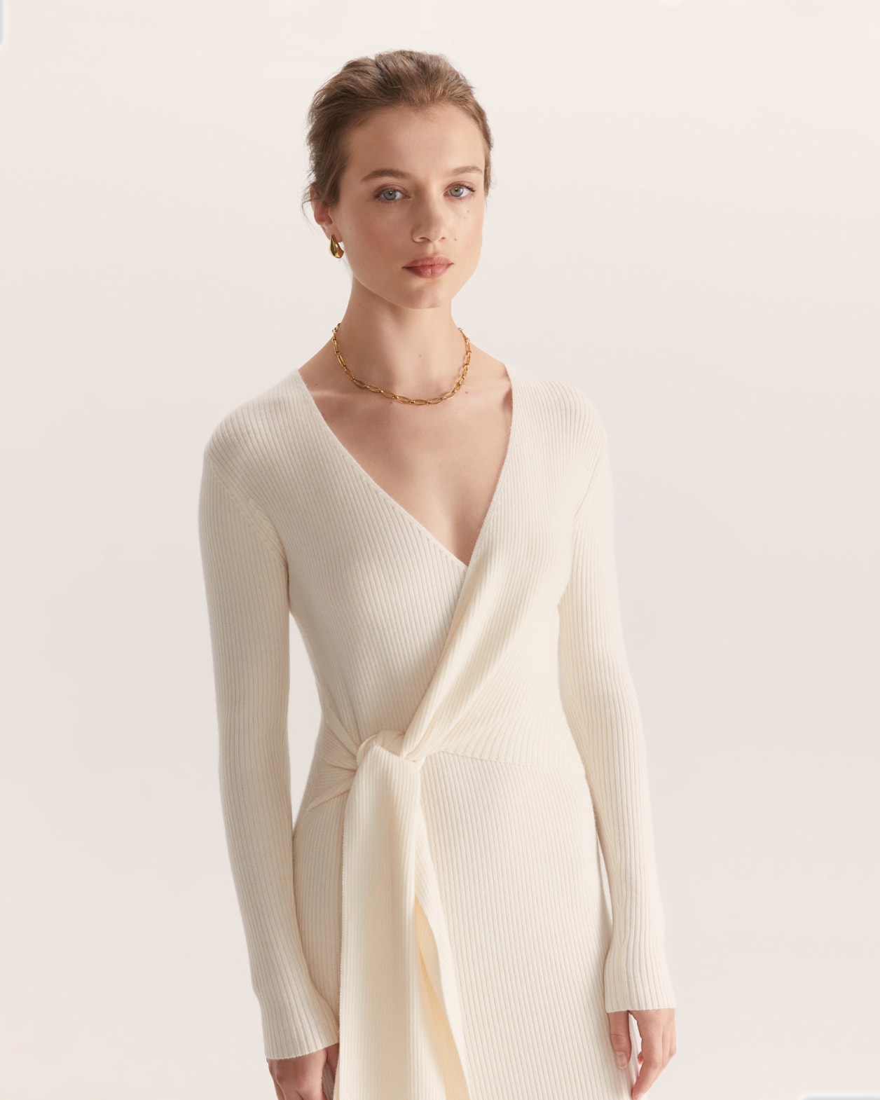 Elle Merino Wool Wrap Knit Dress in WINTER WHITE