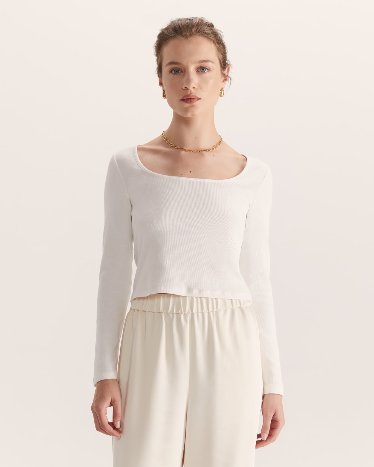 Sasha Long Sleeve Scooped Neck Top in IVORY