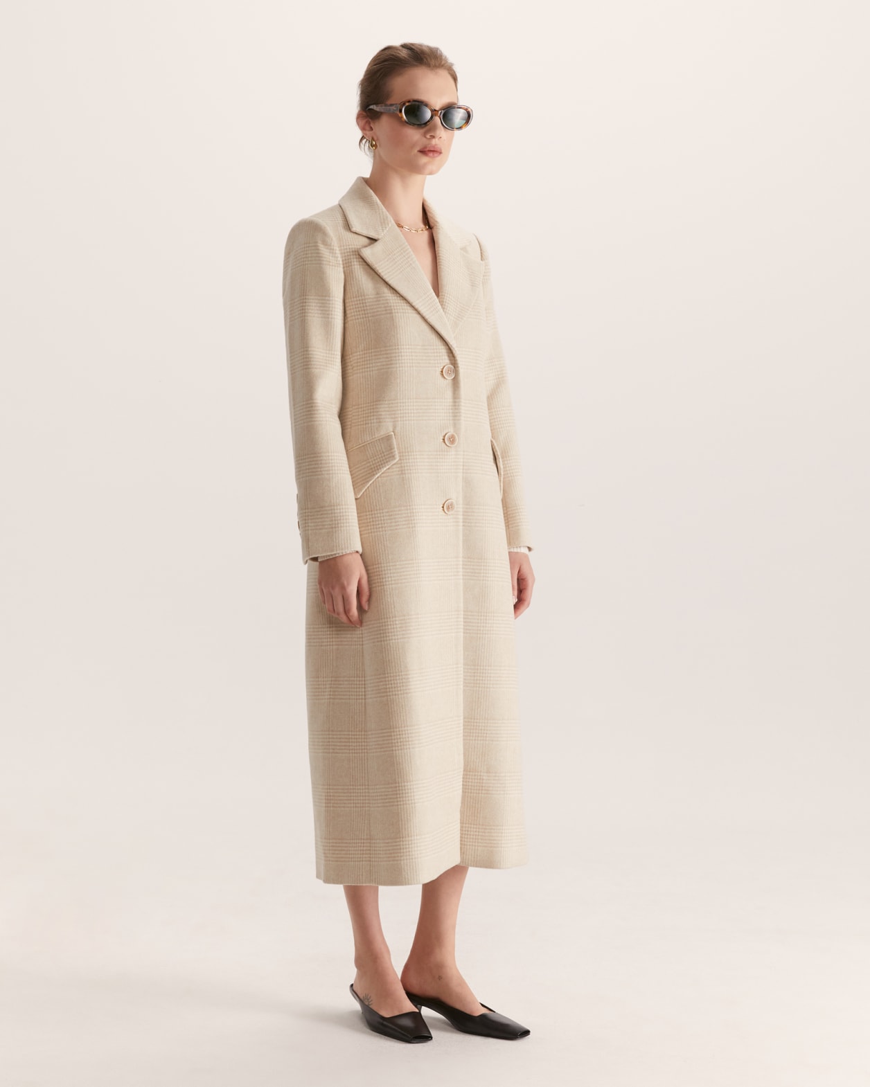 Frankie Wool Blend Longline Coat in Beige SABA