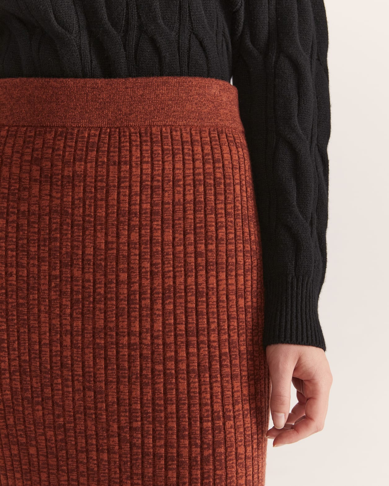 Leo Wool Rib Knit Skirt in EARTH