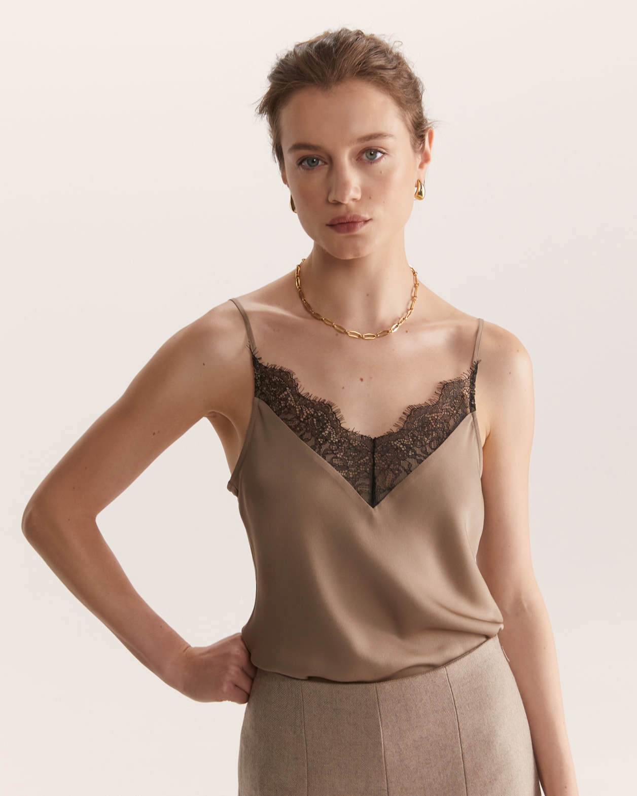 Sam Silk Cami in TRUFFLE