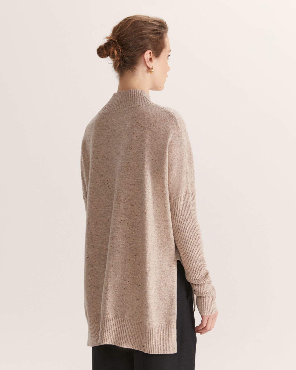 Claudia Wool Funnel Neck Knit in OATMEAL MELANGE