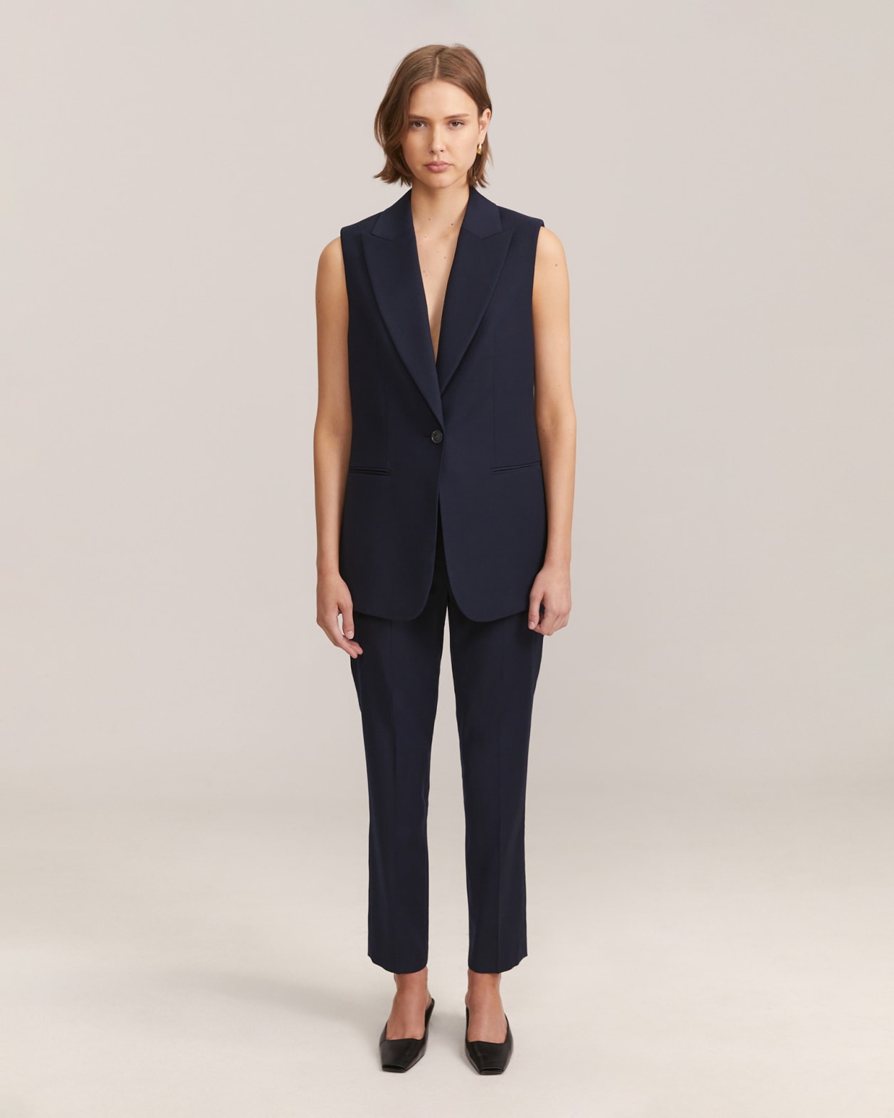 Celeste Wool Long Line Vest in French Navy SABA