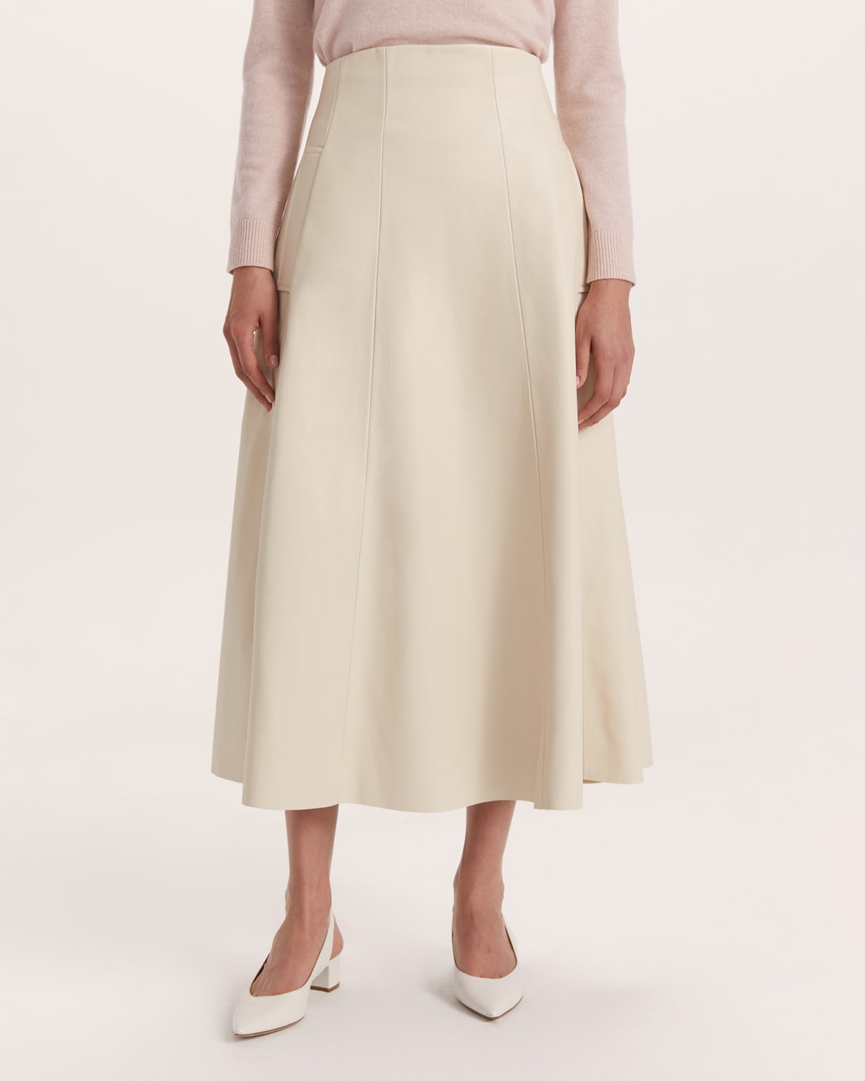 Viv Faux Leather Full Skirt in Vanilla SABA