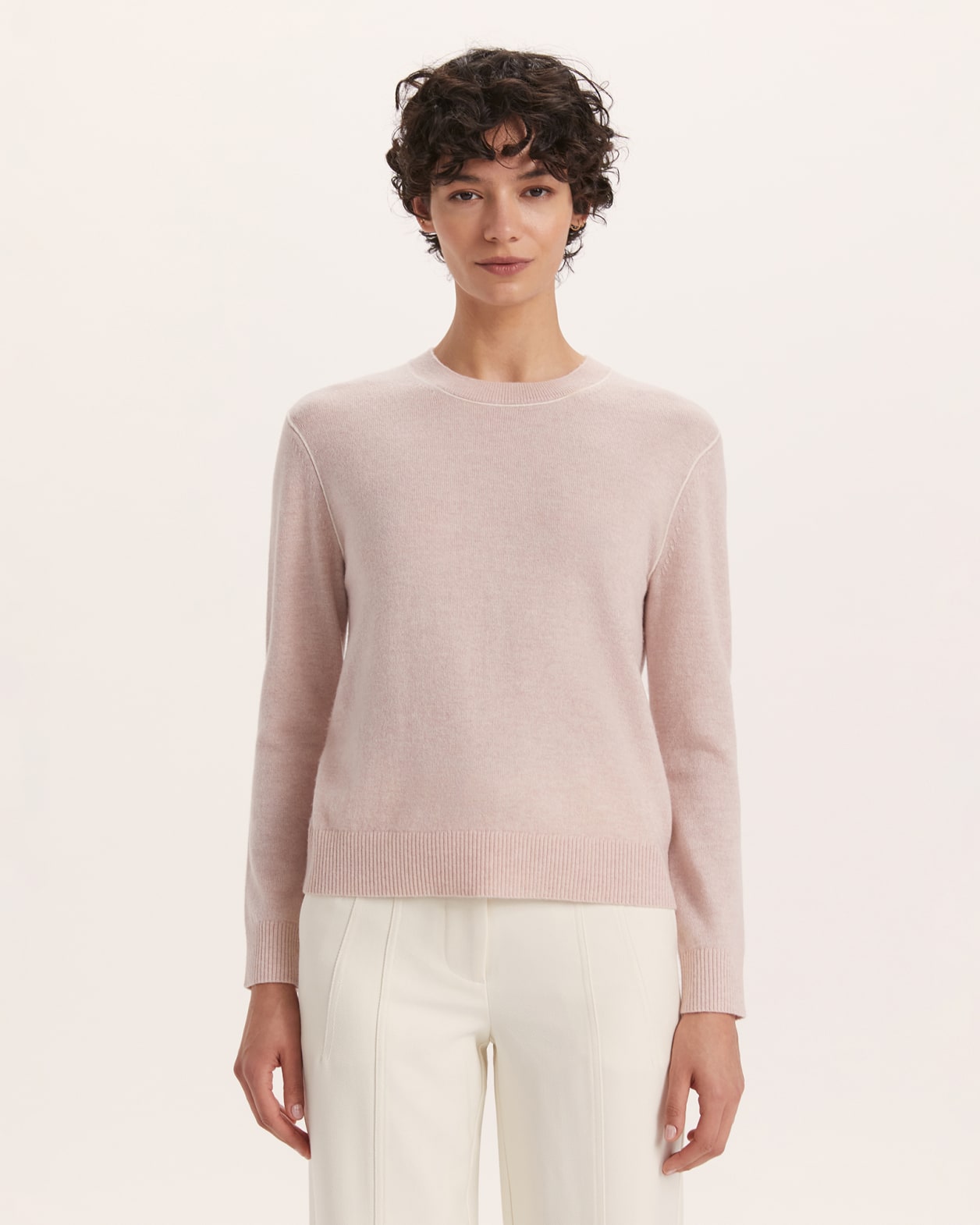 Nora Wool Cashmere Contrast Sweater in DUSTY ROSE