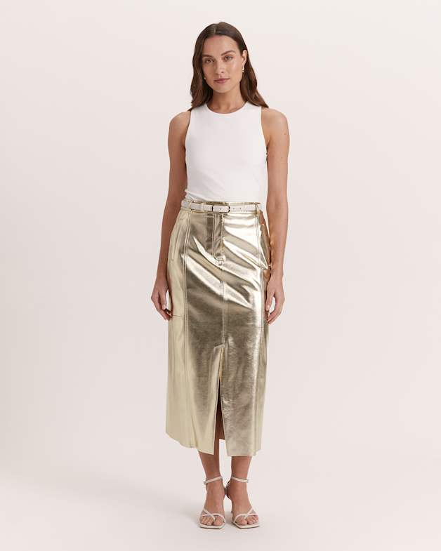 midi gold skirt
