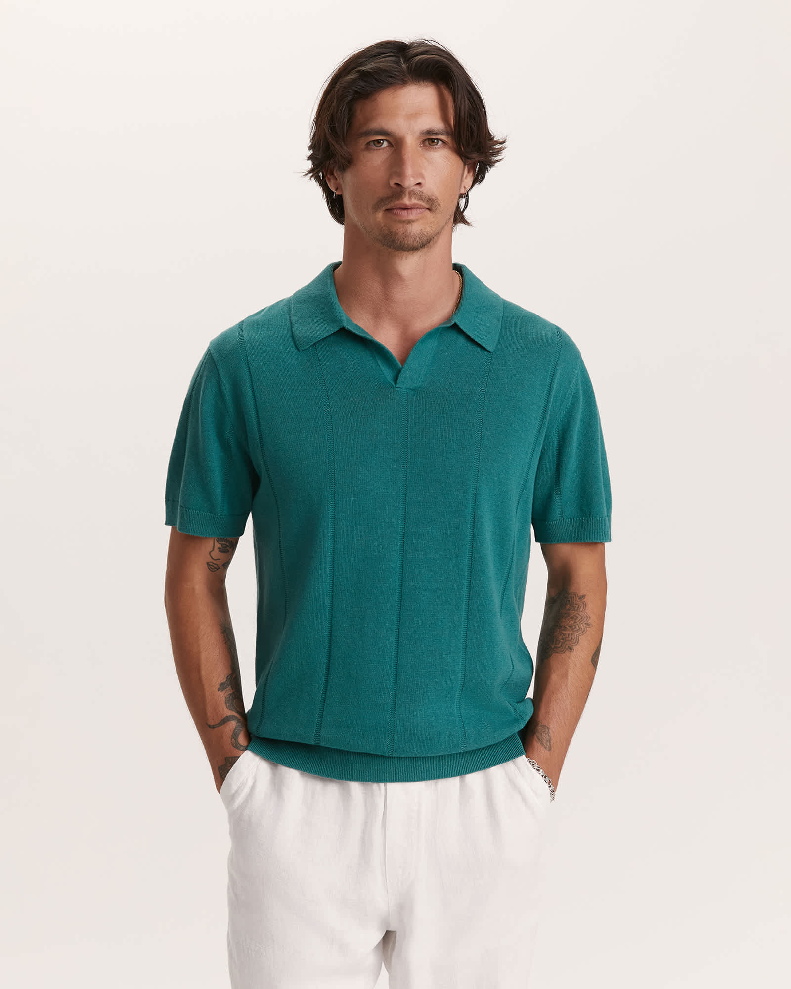 Cornell Knit Polo in Green - SABA