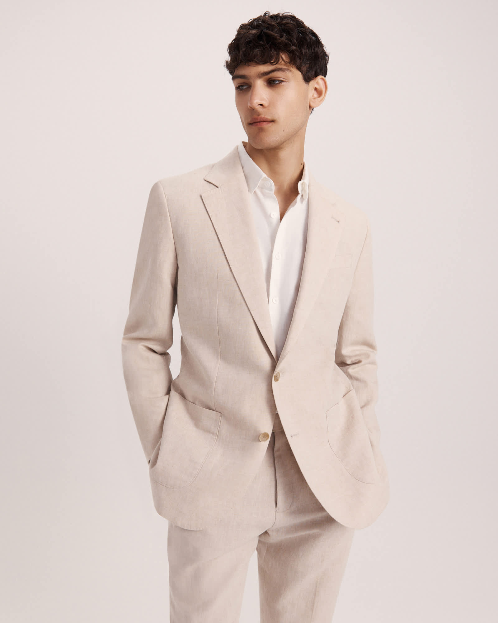 ★OSTKAKA★ Scrib Linen Tailored Jacket Oatmeal Tailored Fit Oatmeal Linen Jacket | Buy Online at Moss