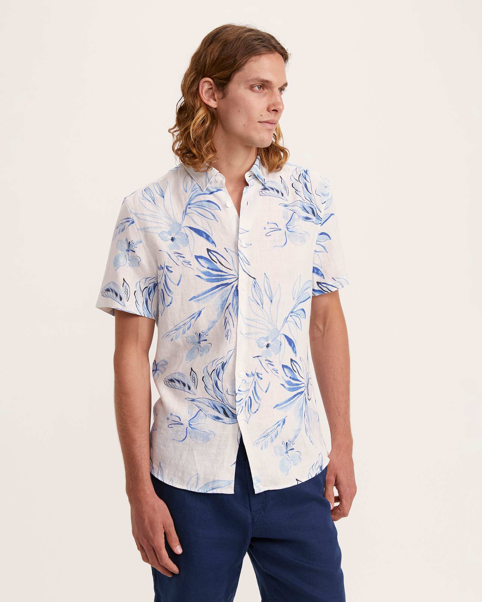 Rico Short Sleeve Classic Print Linen Shirt