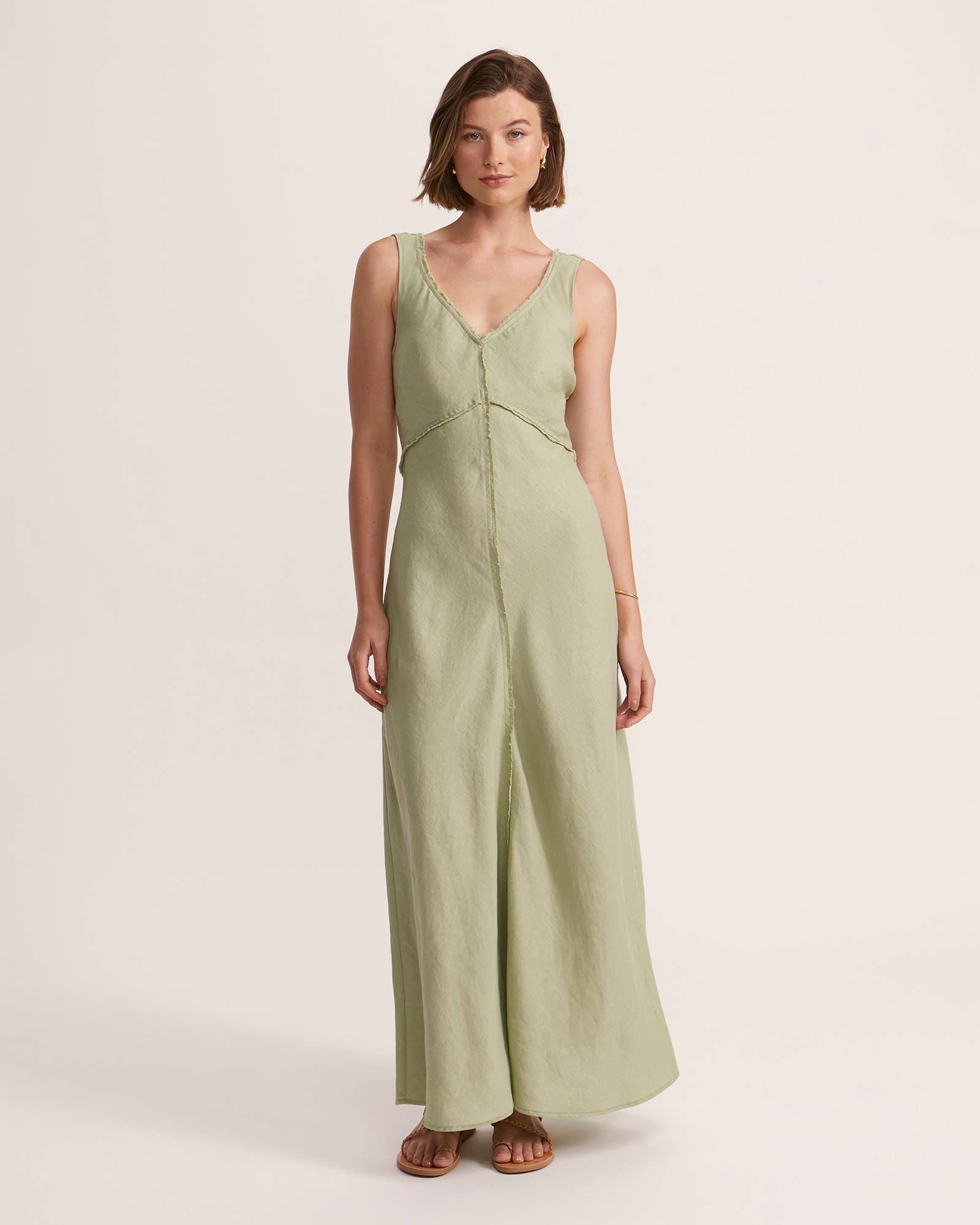 Lila Linen V Neck Midi Dress