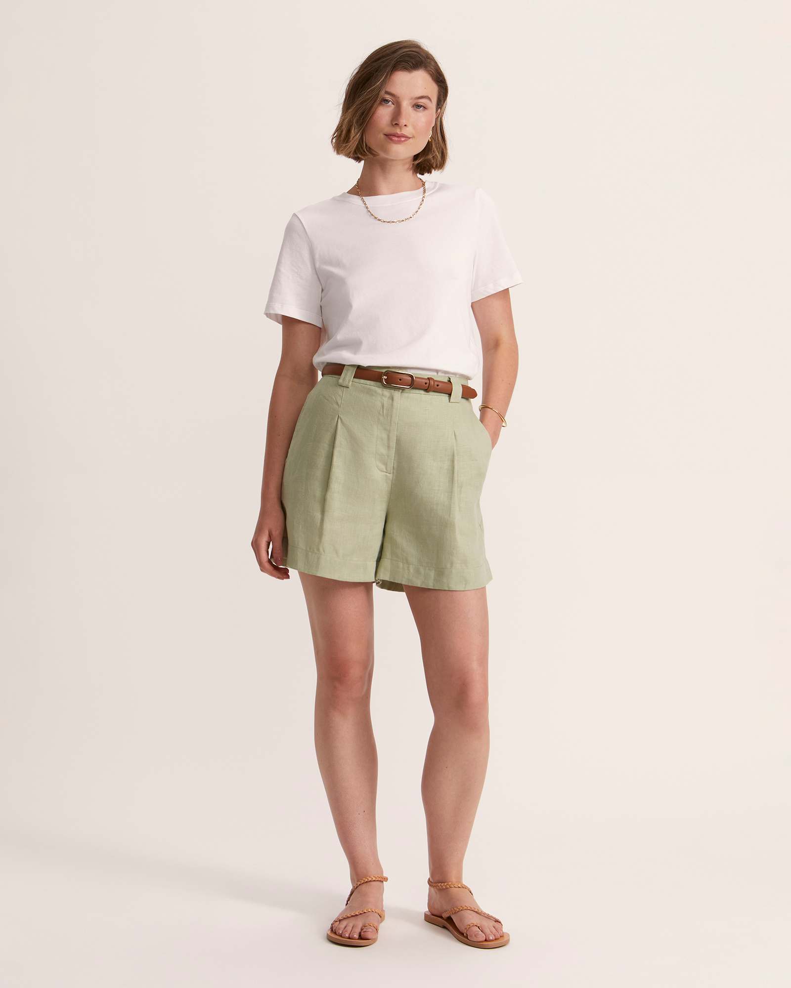 Lila Linen Pleat Front Short