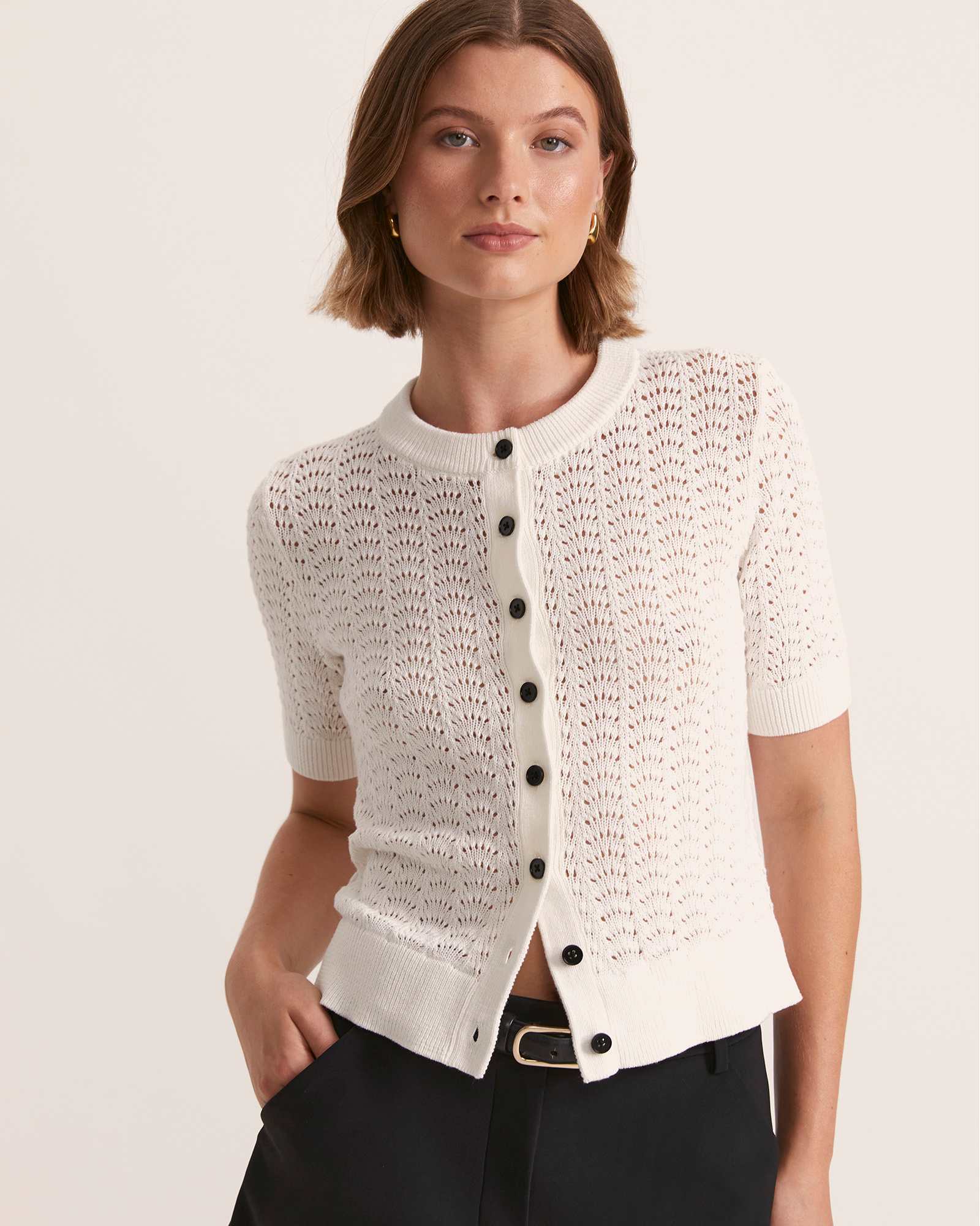 Crochet Short Sleeve Cotton Cardi