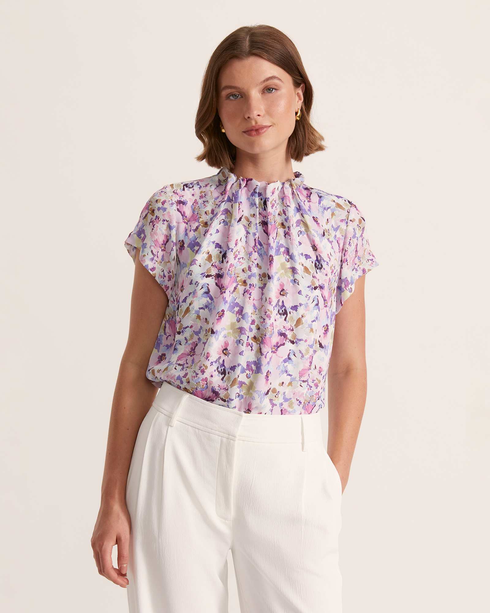 Periwinkle Silk Short Sleeve Top